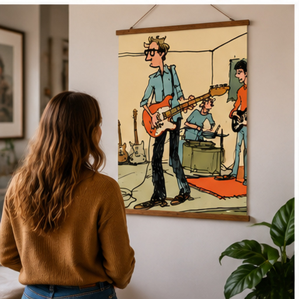 Indie Band Poster, Retro Rock Music Wall Art, Guitar Player Print, Garage Band Poster, Musician Gift, Vintage Music Room Decor