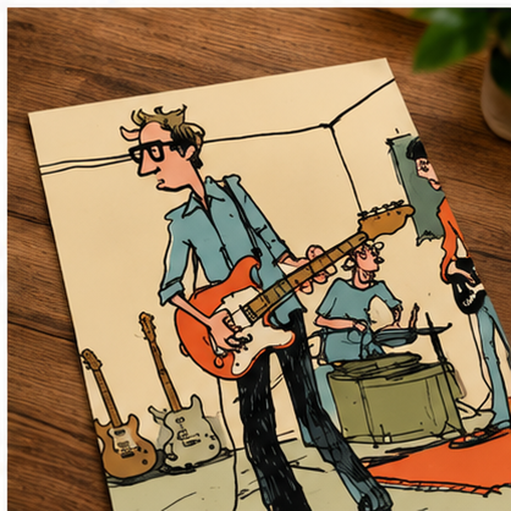 Indie Band Poster, Retro Rock Music Wall Art, Guitar Player Print, Garage Band Poster, Musician Gift, Vintage Music Room Decor