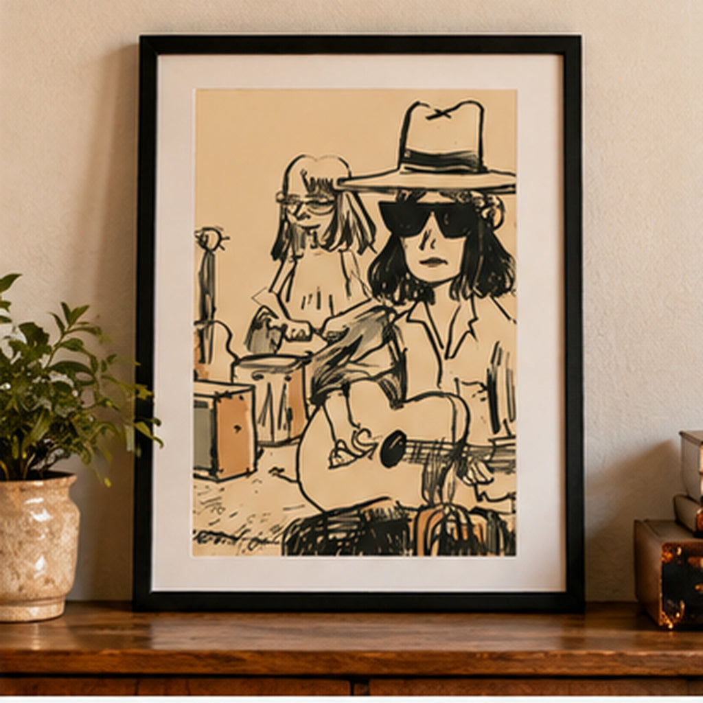 Indie Folk Band Poster, Vintage Music Wall Art, Retro Guitar Print, Musician Sketch Poster, Boho Music Decor, Matte Vertical Print