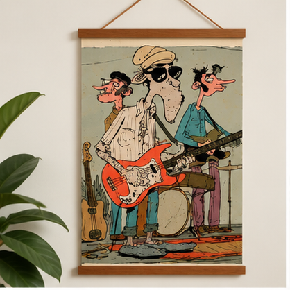 Indie Garage Band Poster, Vintage Music Wall Art, Retro Guitar Band Illustration, Funky Musician Print, Matte Vertical Poster, Music Lover Gift