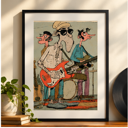 Indie Garage Band Poster, Vintage Music Wall Art, Retro Guitar Band Illustration, Funky Musician Print, Matte Vertical Poster, Music Lover Gift