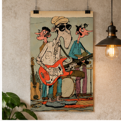 Indie Garage Band Poster, Vintage Music Wall Art, Retro Guitar Band Illustration, Funky Musician Print, Matte Vertical Poster, Music Lover Gift