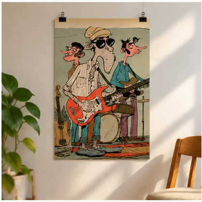 Indie Garage Band Poster, Vintage Music Wall Art, Retro Guitar Band Illustration, Funky Musician Print, Matte Vertical Poster, Music Lover Gift