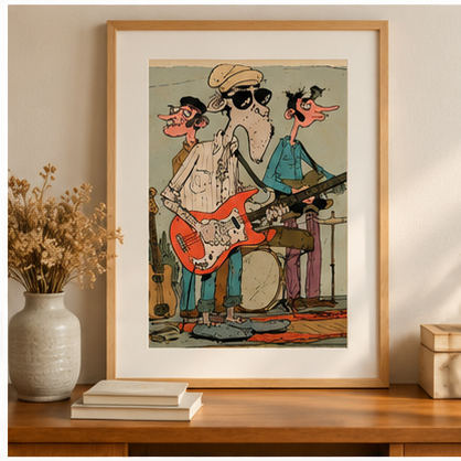 Indie Garage Band Poster, Vintage Music Wall Art, Retro Guitar Band Illustration, Funky Musician Print, Matte Vertical Poster, Music Lover Gift