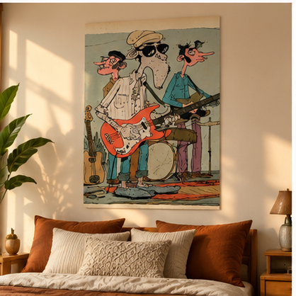 Indie Garage Band Poster, Vintage Music Wall Art, Retro Guitar Band Illustration, Funky Musician Print, Matte Vertical Poster, Music Lover Gift
