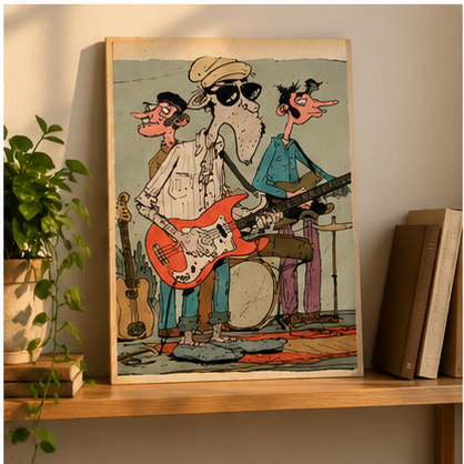 Indie Garage Band Poster, Vintage Music Wall Art, Retro Guitar Band Illustration, Funky Musician Print, Matte Vertical Poster, Music Lover Gift