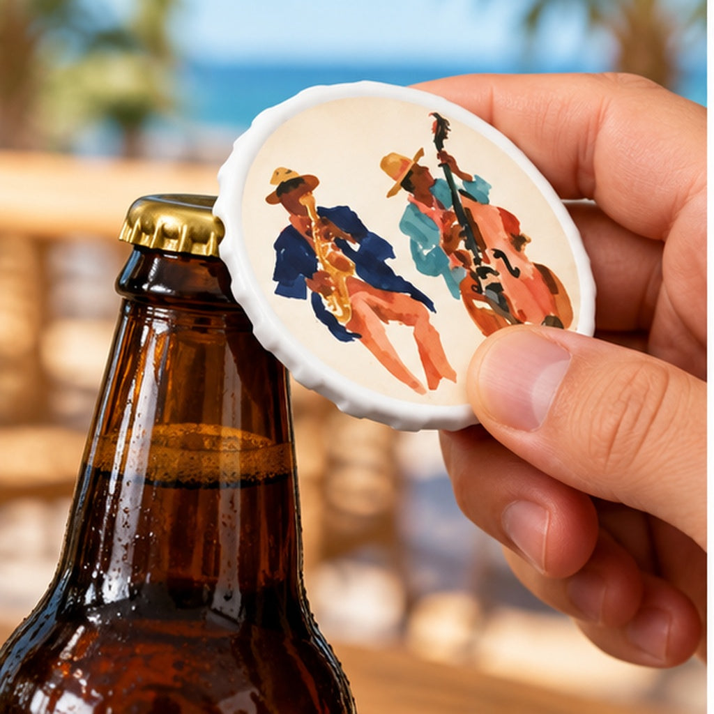 Jazz Duo Bottle Opener – Watercolor Saxophone & Bass Music Art – Vintage Musician Bottle Opener – Jazz Lover Gift