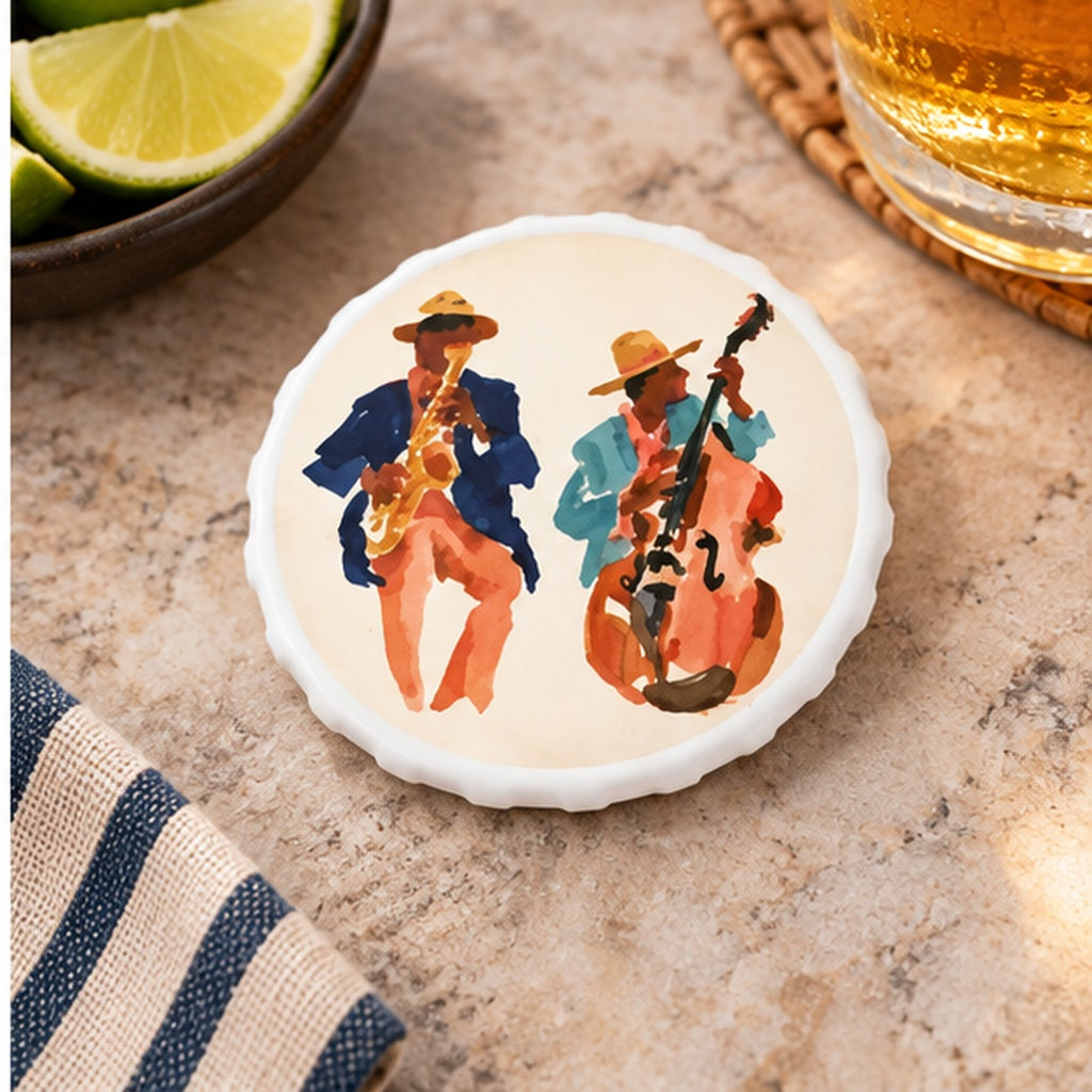 Jazz Duo Bottle Opener – Watercolor Saxophone & Bass Music Art – Vintage Musician Bottle Opener – Jazz Lover Gift