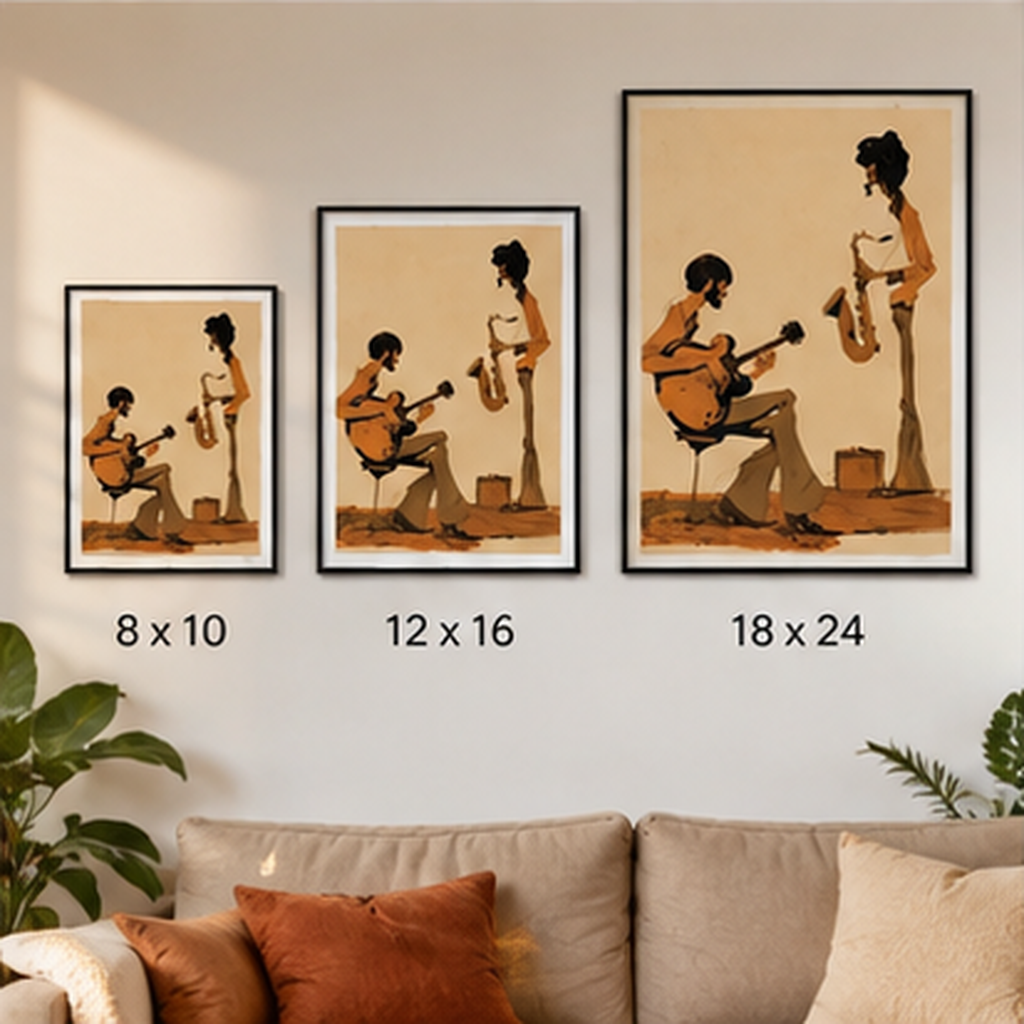 Jazz Duo Matte Poster, Vintage Guitar & Saxophone Wall Art, Retro Jazz Print, 70s Music Room Decor, Musician Gift