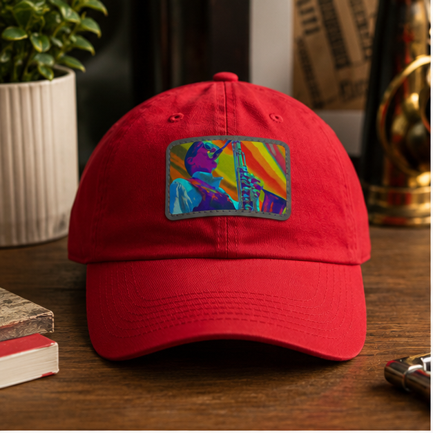 Retro Jazz Saxophone Dad Hat With Leather Patch Cap And Antique Brass Buckle Closure