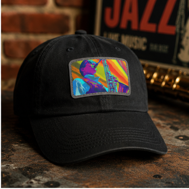 Retro Jazz Saxophone Dad Hat With Leather Patch Cap And Antique Brass Buckle Closure