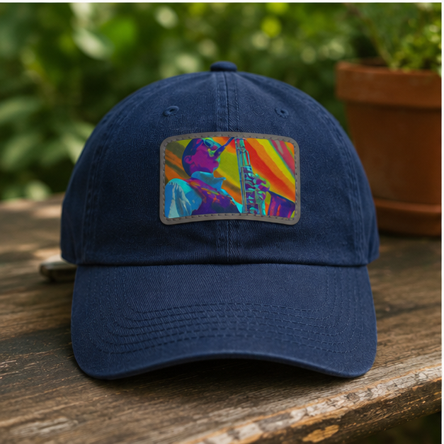 Retro Jazz Saxophone Dad Hat With Leather Patch Cap And Antique Brass Buckle Closure