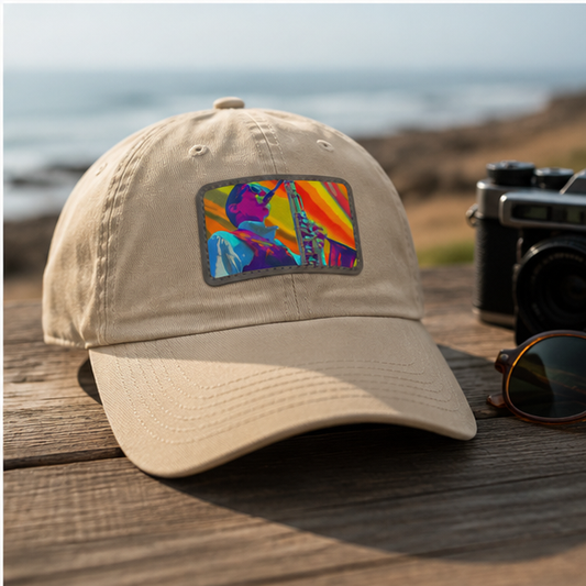 Retro Jazz Saxophone Dad Hat With Leather Patch Cap And Antique Brass Buckle Closure