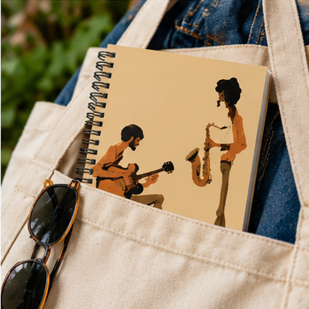 Jazz Musicians Spiral Notebook, Vintage Guitar & Saxophone Journal, Retro 70s Music Notebook, Jazz Lover Gift, Musician Journal