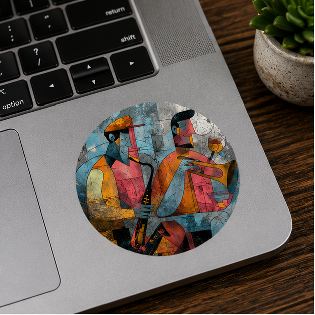 Jazz Musicians Round Vinyl Sticker Colorful Saxophone And Trumpet Art Indoor Outdoor Durable Weatherproof Decal