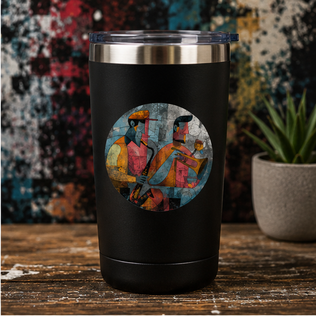 Jazz Musicians Round Vinyl Sticker Colorful Saxophone And Trumpet Art Indoor Outdoor Durable Weatherproof Decal
