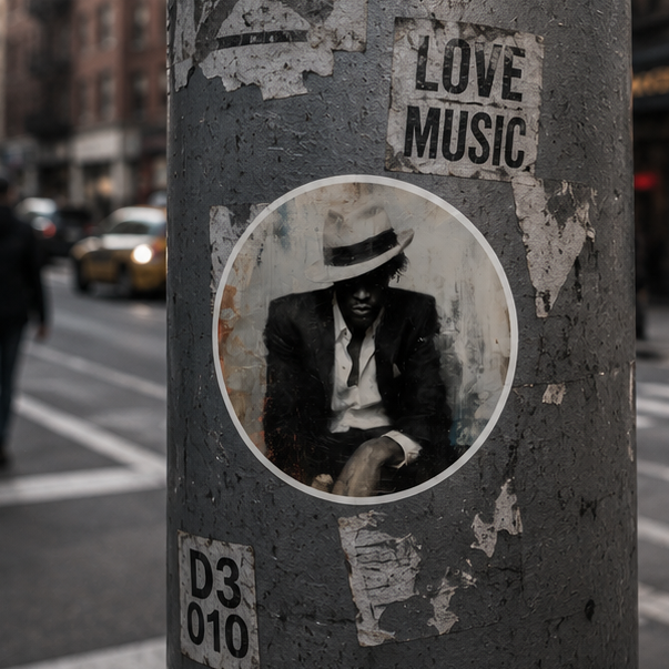 Vintage Jazzman Round Sticker Moody Black And White Musician Design Indoor Outdoor