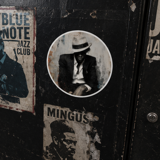 Vintage Jazzman Round Sticker Moody Black And White Musician Design Indoor Outdoor