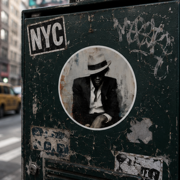 Vintage Jazzman Round Sticker Moody Black And White Musician Design Indoor Outdoor