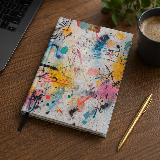 Abstract Paint Splatter Hardcover Journal Colorful Artistic Notebook With 150 Lined Pages And Sewn Casewrap Binding