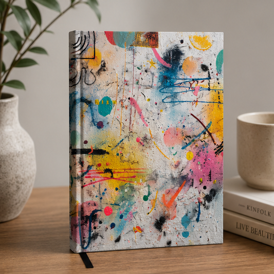 Abstract Paint Splatter Hardcover Journal Colorful Artistic Notebook With 150 Lined Pages And Sewn Casewrap Binding