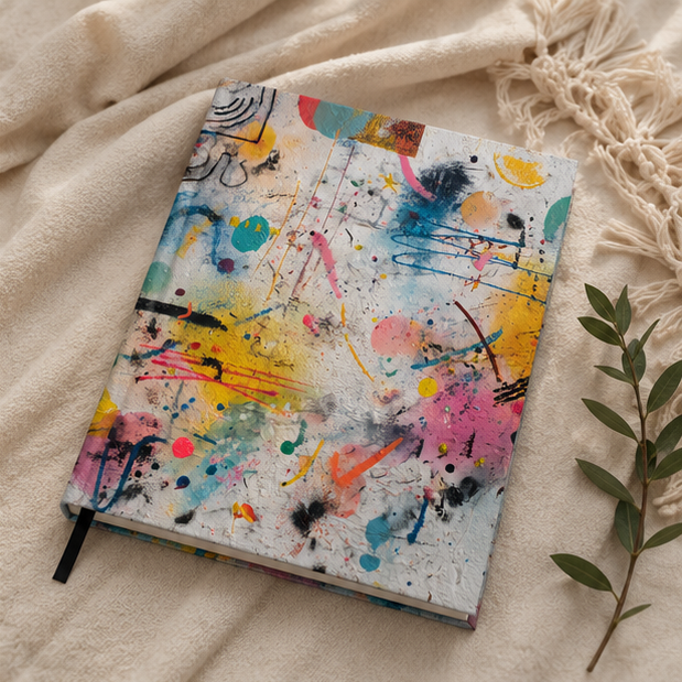 Abstract Paint Splatter Hardcover Journal Colorful Artistic Notebook With 150 Lined Pages And Sewn Casewrap Binding