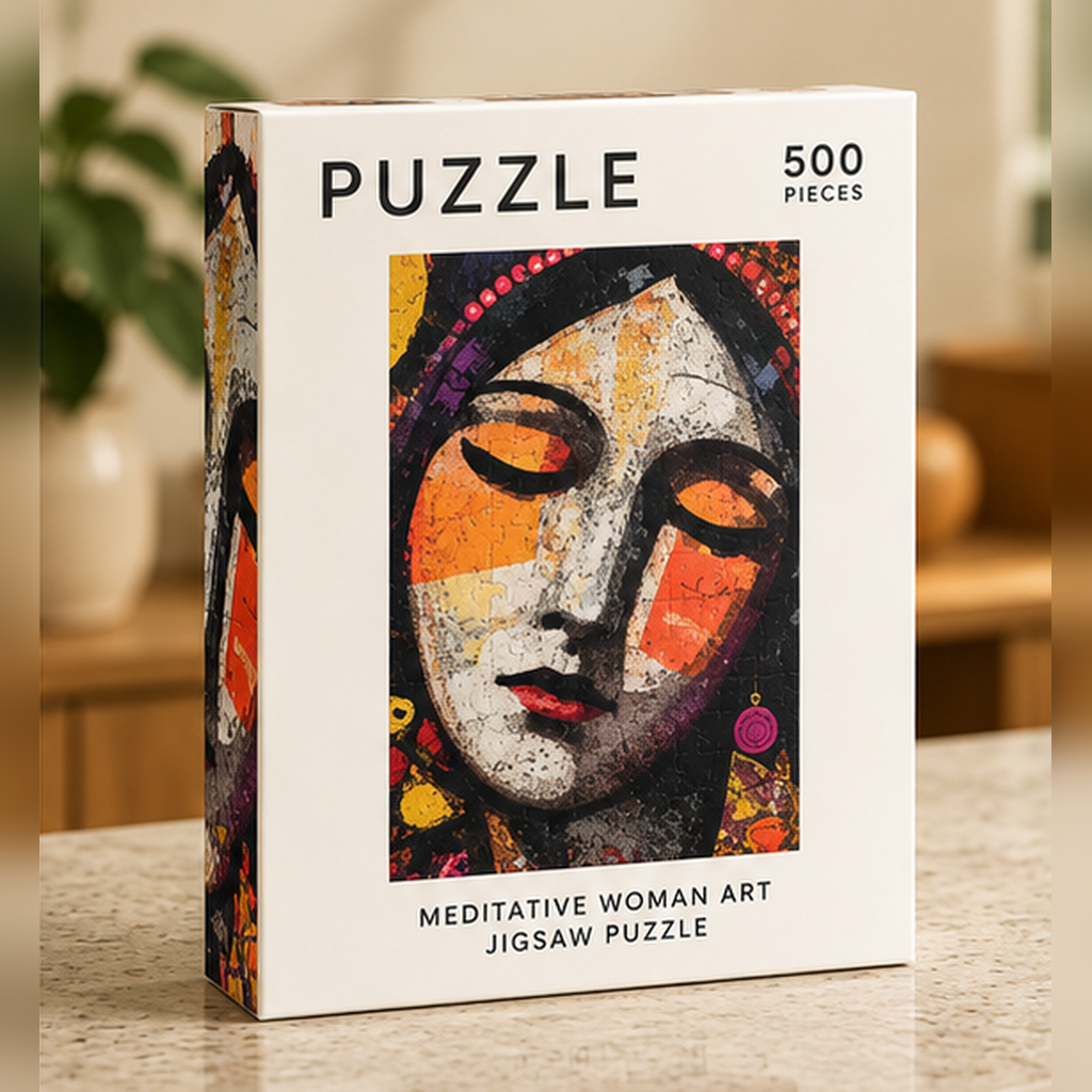 Meditative Woman Jigsaw Puzzle – Colorful Abstract Portrait Art, Boho Inspired Puzzle, Unique Gift for Art Lovers
