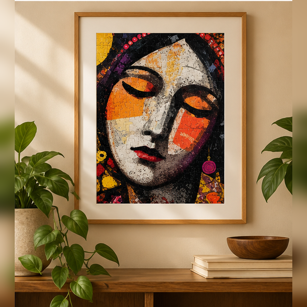 Meditative Woman Jigsaw Puzzle – Colorful Abstract Portrait Art, Boho Inspired Puzzle, Unique Gift for Art Lovers