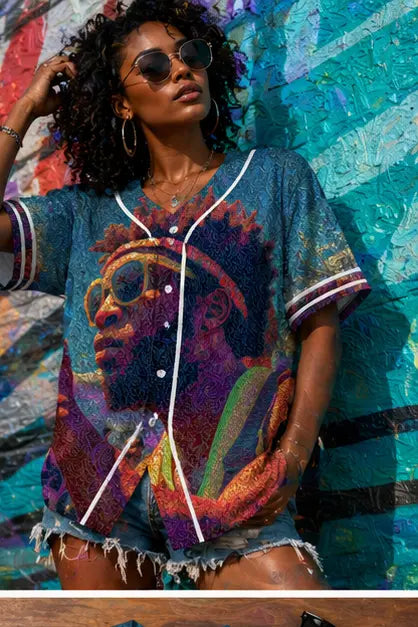 Afrobeat Festival Womens Baseball Jersey Vibrant Concert Print Grainy Sunset Portrait On Breathable Performance Fabric Printify