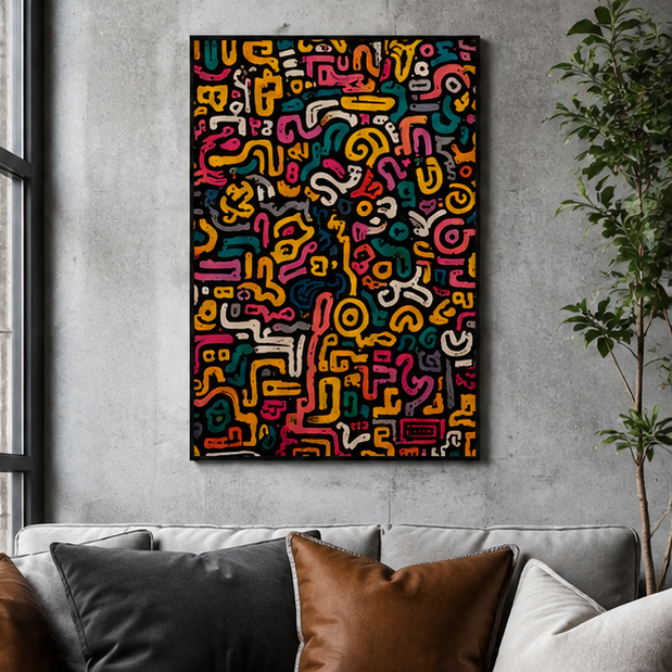Modern Abstract Doodle Matte Poster Featuring Colorful Graffiti