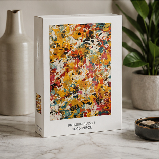 Abstract Splatter Art Puzzle Colorful Gold Teal Red And Black Jigsaw For Adults And Families 110 252 520 1014 Piece