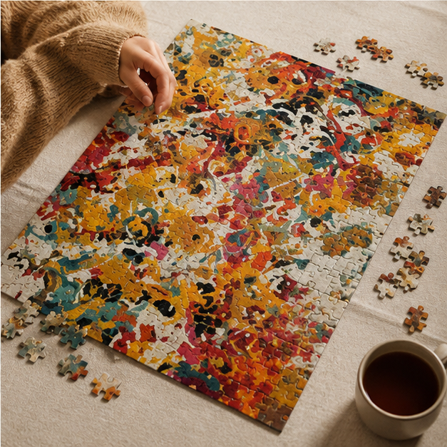 Abstract Splatter Art Puzzle Colorful Gold Teal Red And Black Jigsaw For Adults And Families 110 252 520 1014 Piece