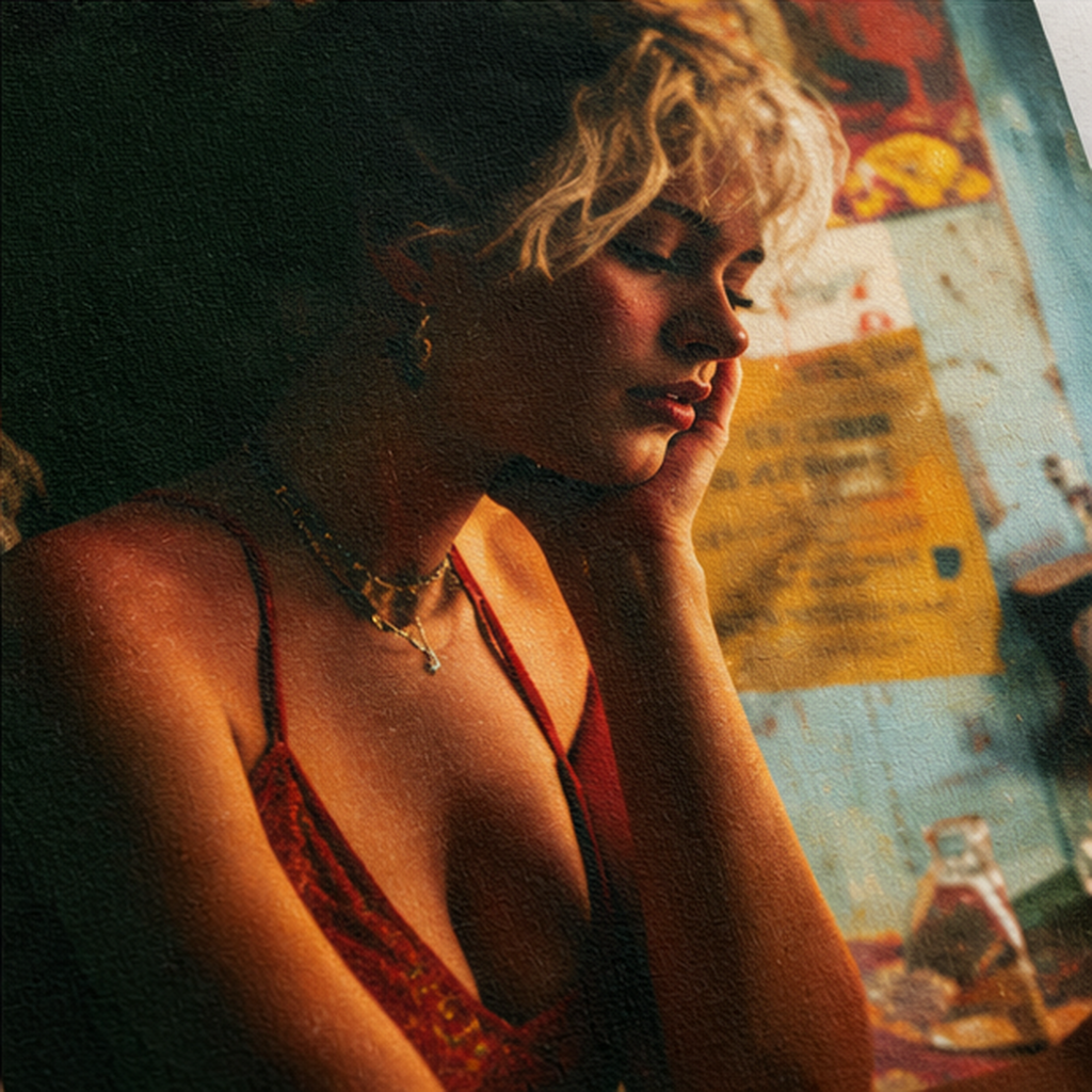 Moody Vintage Portrait Poster – 1970s Retro Woman Wall Art, Cinematic Photography Print, Nostalgic Boho Decor, Matte Vertical Poster