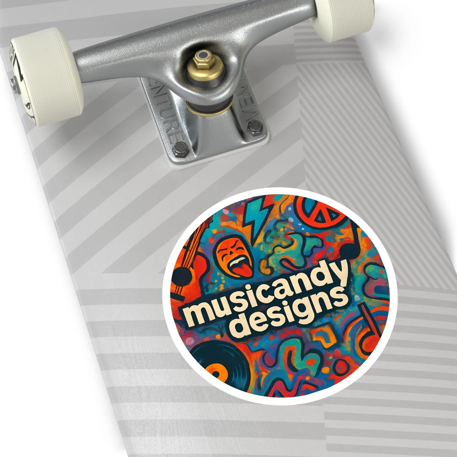 Music Andy Designs Round Sticker — Colorful Psychedelic Music Art Sticker (Indoor/Outdoor) - MusicandydesignsPaper products