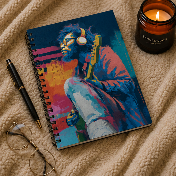 Music Artist Spiral Notebook Colorful Guitarist Art Journal Ruled 118 Pages GSM Paper