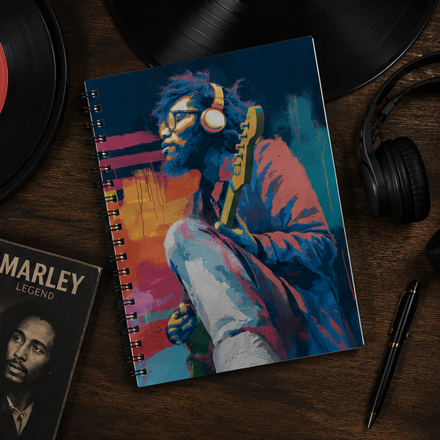 Music Artist Spiral Notebook Colorful Guitarist Art Journal Ruled 118 Pages GSM Paper
