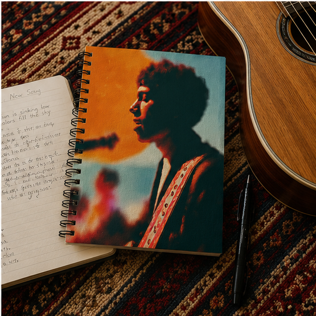 Psychedelic Sunset Spiral Notebook Vintage Portrait Ruled Journal For Song Lyrics Sketches And Set Lists