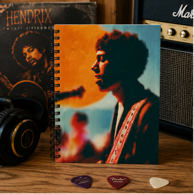 Psychedelic Sunset Spiral Notebook Vintage Portrait Ruled Journal For Song Lyrics Sketches And Set Lists