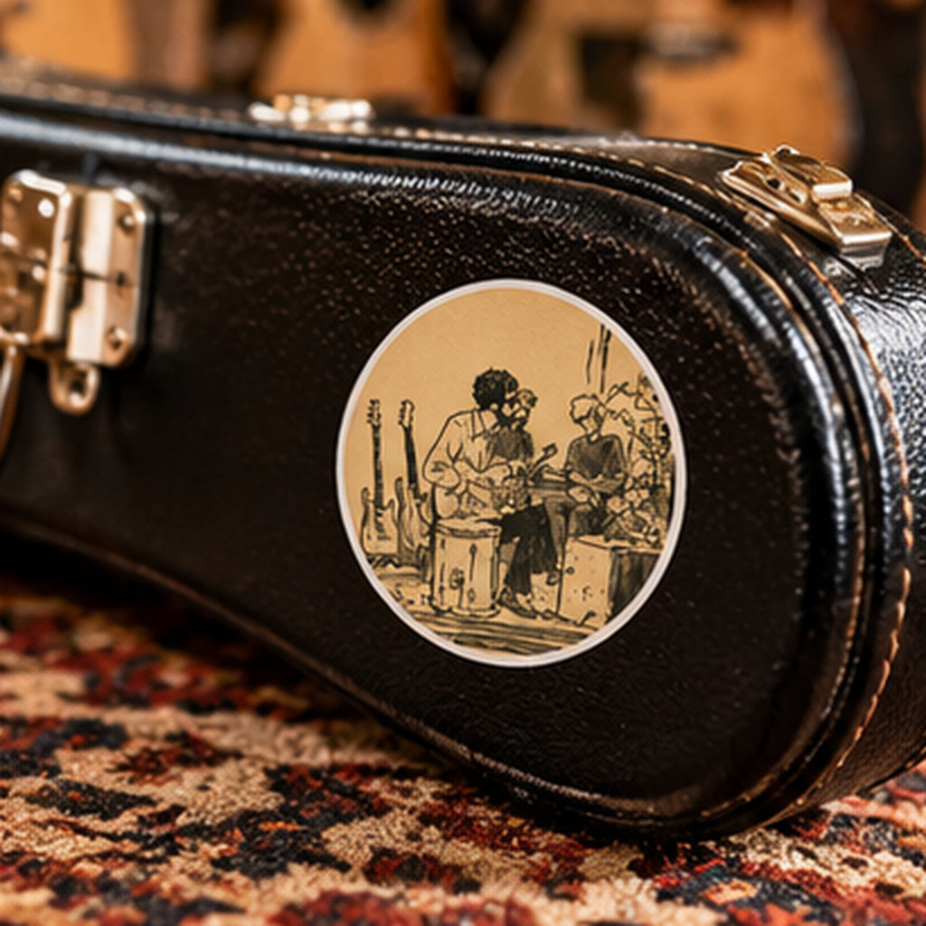 Vintage Musician Band Sticker, Retro Music Round Sticker, Guitar Player Art, Indie Band Decal, Music Lover Gift, Vintage Music Art