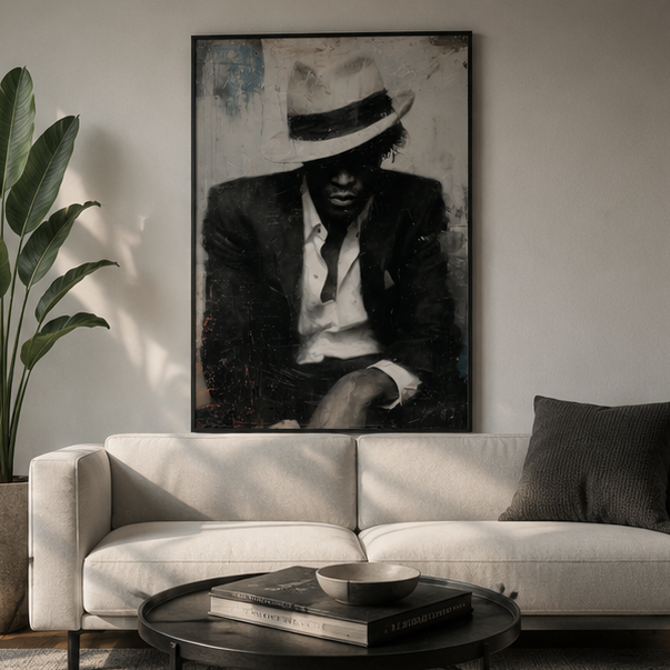 Vintage Noir Portrait Poster Matte Vertical Wall Art Moody Fedora Portrait In Deep Blacks And Sepia Tones