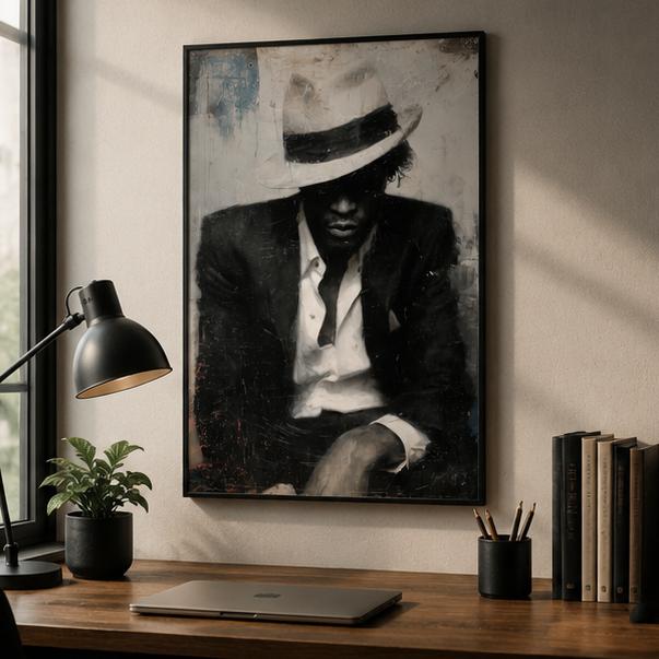 Vintage Noir Portrait Poster Matte Vertical Wall Art Moody Fedora Portrait In Deep Blacks And Sepia Tones