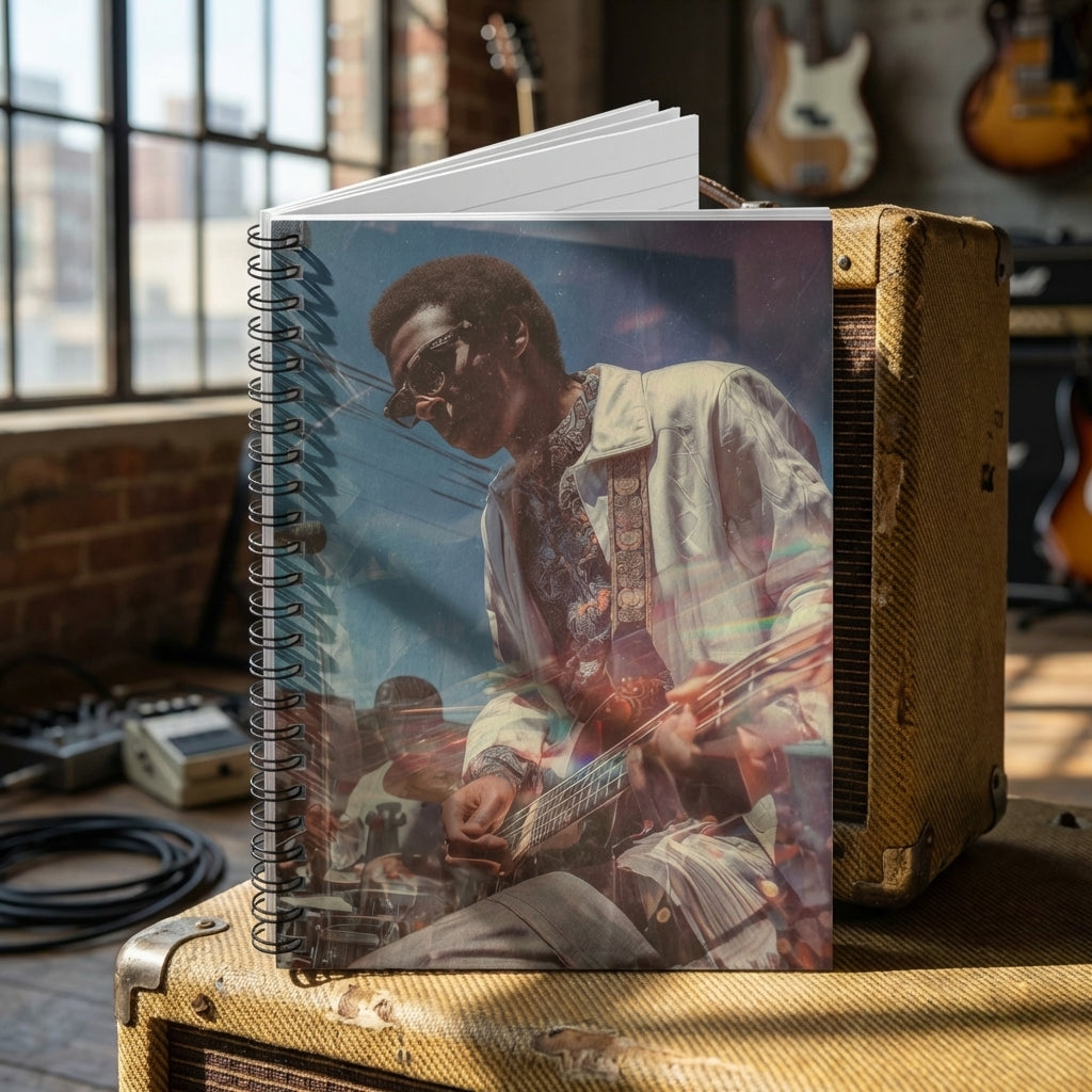 retro live music spiral notebook guitar journal desk scene