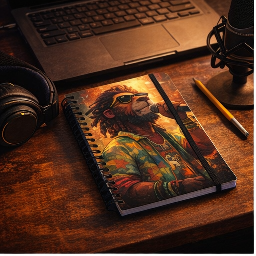 Reggae Lion Singer Spiral Notebook — Ruled Journal for Songwriters & Music Lovers