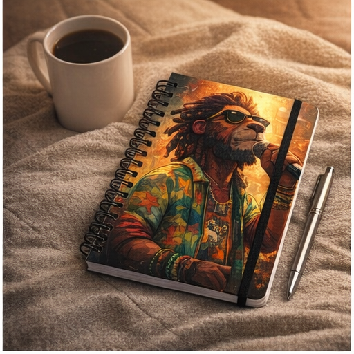 Reggae Lion Singer Spiral Notebook — Ruled Journal for Songwriters & Music Lovers