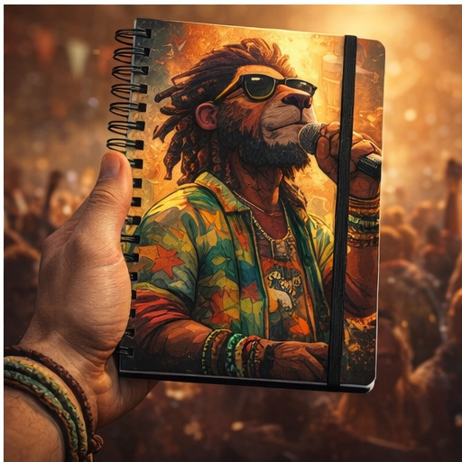 Reggae Lion Singer Spiral Notebook — Ruled Journal for Songwriters & Music Lovers