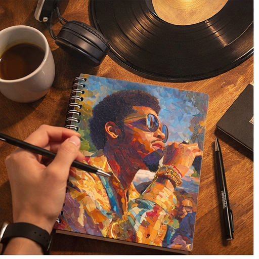 Spiral Notebook With Vintage Soul Singer Art Cover Ruled Paper For Lyrics Journals 90 Gsm