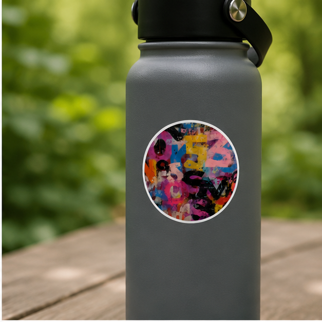 Abstract Number Collage Round Sticker Colorful Graffiti Art Vinyl Indoor Outdoor Use