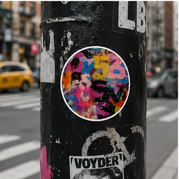 Abstract Number Collage Round Sticker Colorful Graffiti Art Vinyl Indoor Outdoor Use
