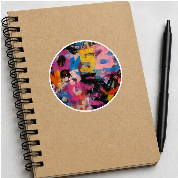 Abstract Number Collage Round Sticker Colorful Graffiti Art Vinyl Indoor Outdoor Use