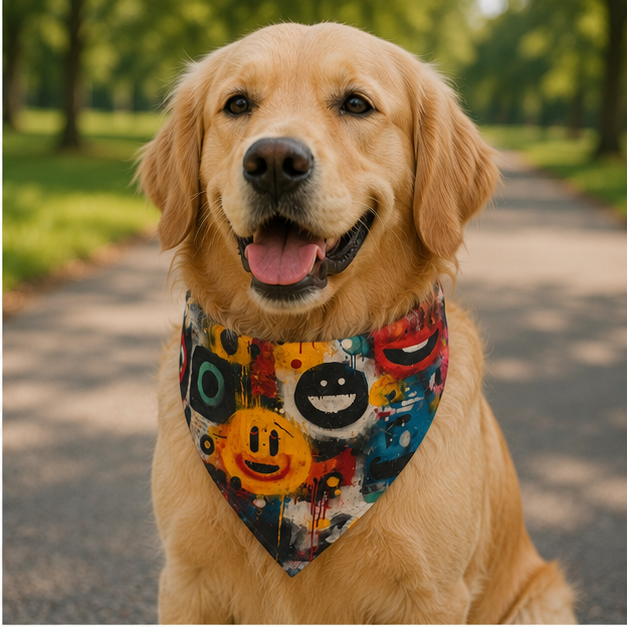 Smiley Graffiti Pet Bandana Colorful Street Art Fashion For Dogs And Cats Triangular Neck Accessory
